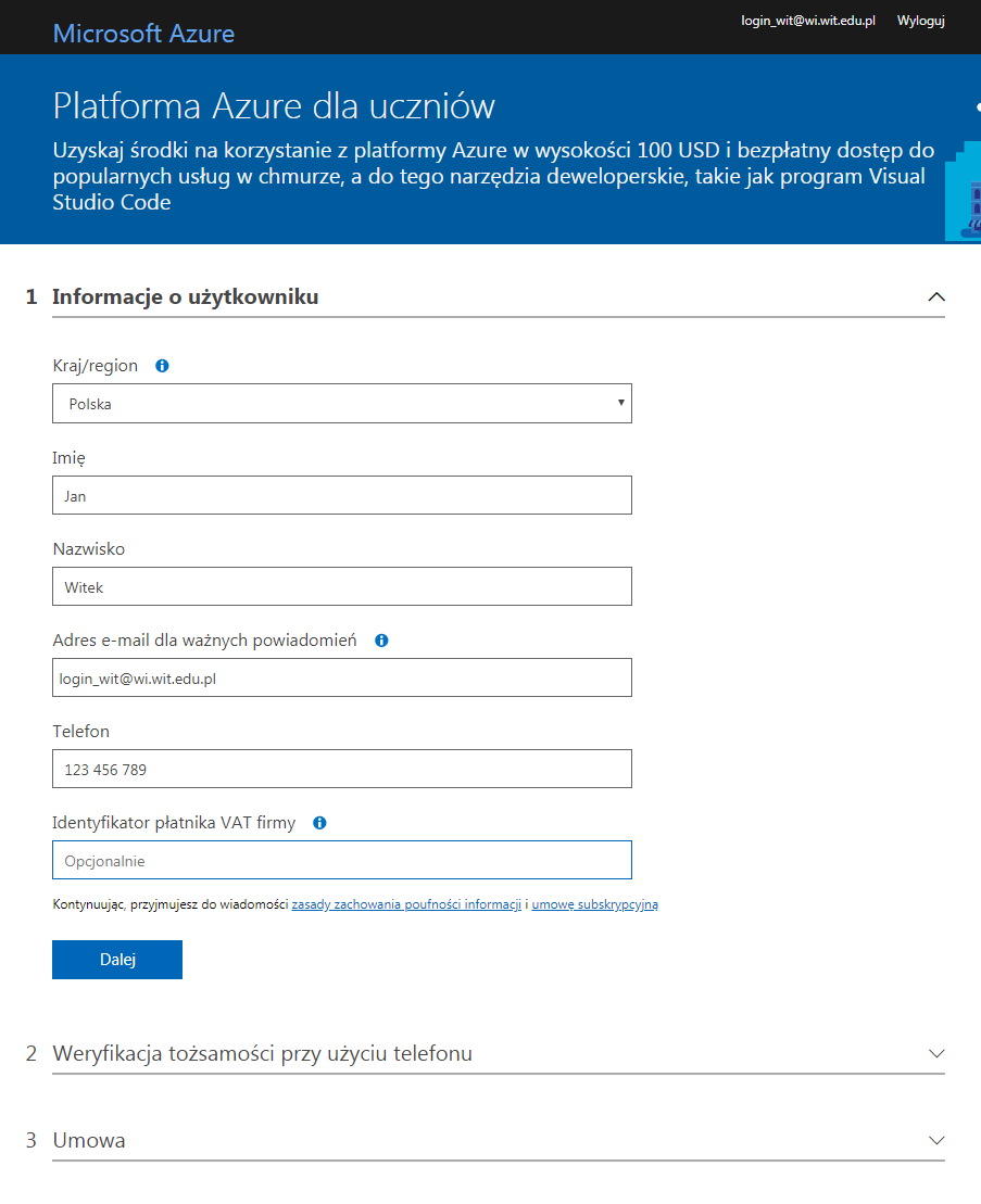 Instrukcja Microsoft Azure
