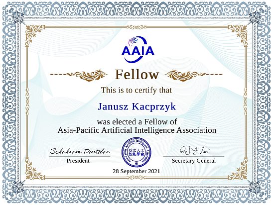Profesor Janusz Kacprzyk wyróżniony tytułem Fellow of AAIA