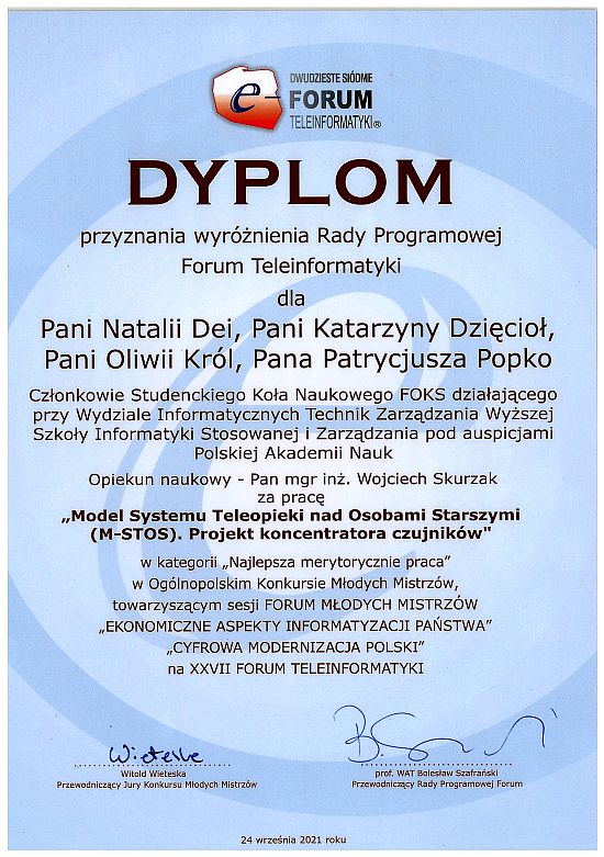 Dyplom Rady Programowej Forum Teleinformatyki