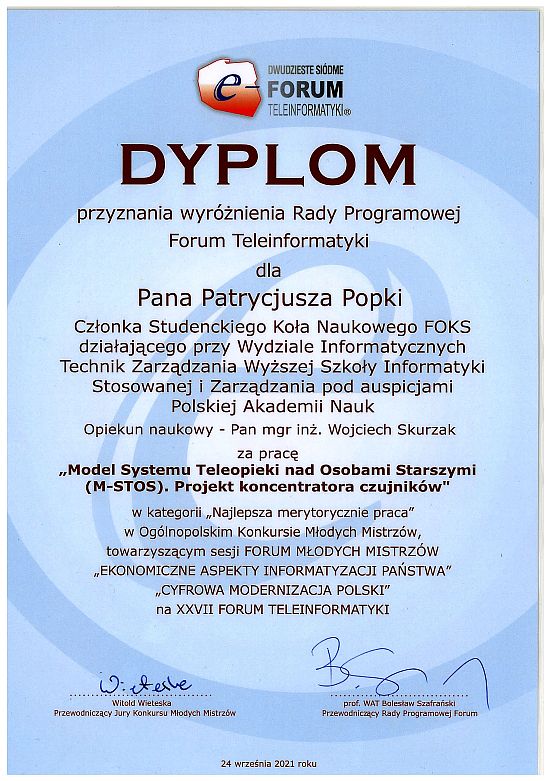 Dyplom Rady Programowej Forum Teleinformatyki