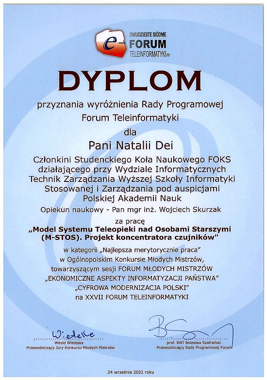 Dyplom Rady Programowej Forum Teleinformatyki