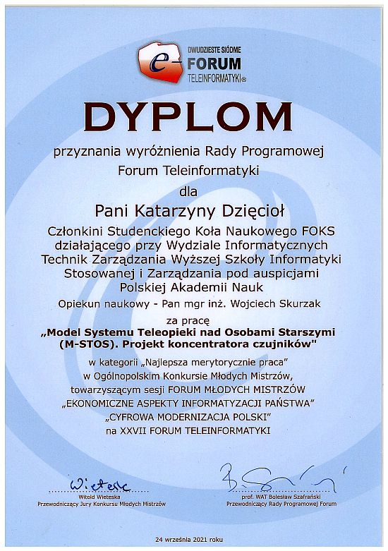 Dyplom Rady Programowej Forum Teleinformatyki