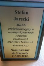 Dr Stefan Jarecki otrzymał nagrodę „CARS 2015”